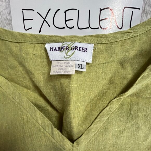 Harper Greer Womens Sleeveless V-Neck Lime Green Linen Top Blouse Size XL Casual - Picture 3 of 7